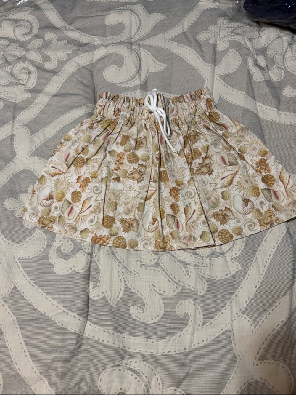 Girls' Seashell Print Drawstring Skirt - Cream/Tan/Pink